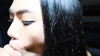 Asian Tranny Swallows Big White Cock Thumb