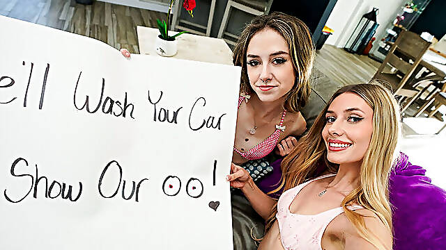 Emily Jade, Daisy Fox And Jodie Johnson - Stepsis And Her Friend Have A Bikini Carwash