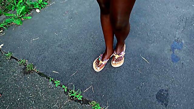 Ebony African beauty with bold spirit captivates in a daring public fling
