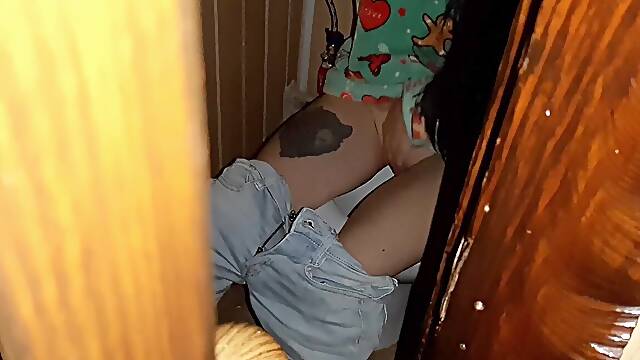 Step-sister gets caught masturbating in the public toilet