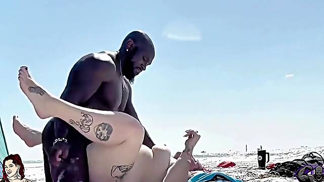 Sexy tattooed Amber Lee gets nailed in doggy style on the beach