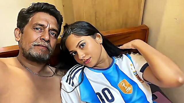 Desi girl loses bet to grandpa while watching soccer game