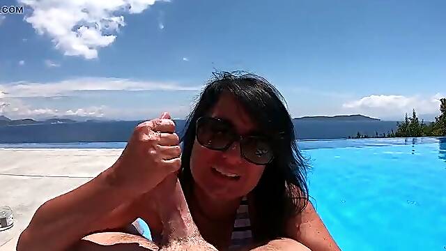 PUBLIC! His wife cant satisfy him, so he fucks me right by the HOTEL POOL!