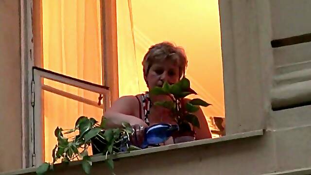 60 years old granny swallows large rod