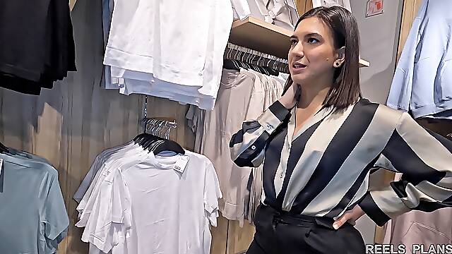 A Pretty French lady Gets Anal Fucked In A Fitting Room By two Of Her Brothers friends