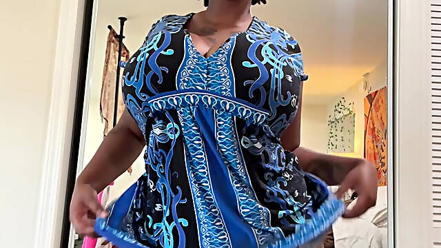 Chubby Ebony in Dress Showing Her Big Tits & Ass