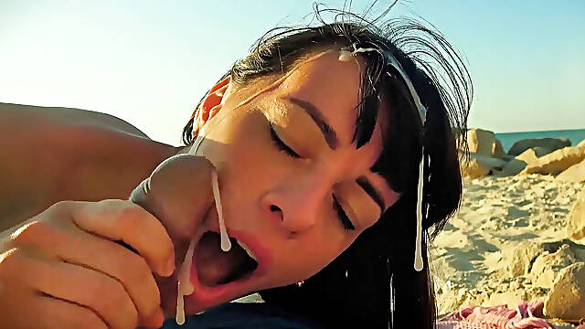 Amazing Blowjob on the Beach - Lots of Cum All Over My Face